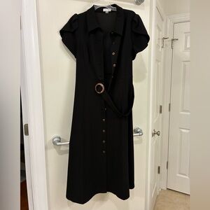 Calvin Klein Black Midi Dress with Buttons and Belt